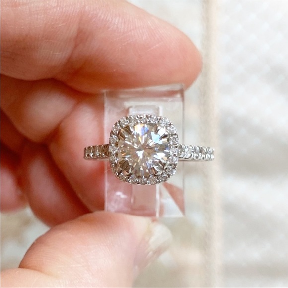 RESTOCKED - 2.20 Ct Round Moissanite Halo Ring Set - Picture 3 of 11